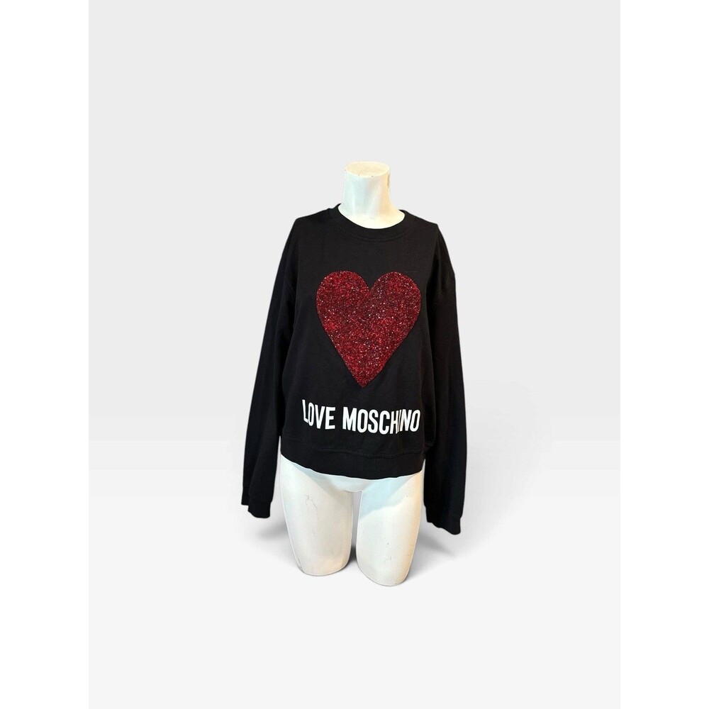 Love Moschino Sweatshirt Heart Womens size US 8 IT 40 Black EUCBeaded EUC